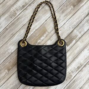 VTG Morris Moskowitz Leather Purse Navy Gold Tone Quilted Shoulder Bag Classy